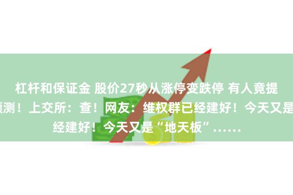 杠杆和保证金 股价27秒从涨停变跌停 有人竟提前40分钟精准预测！上交所：查！网友：维权群已经建好！今天又是“地天板”……